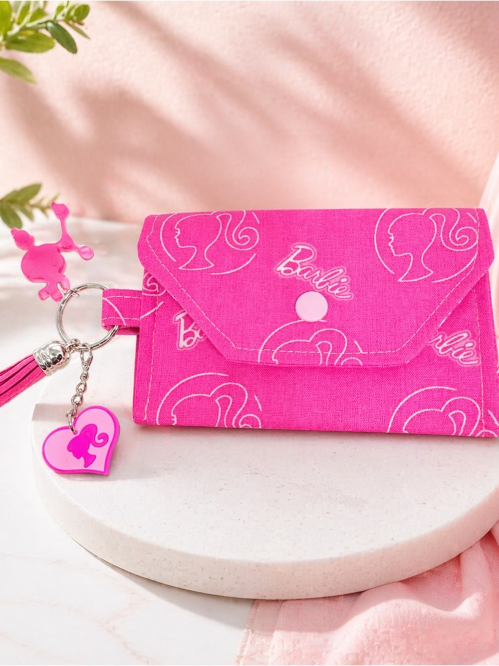Barbie Pink Fabric Envelope Wallet with Heart Charm